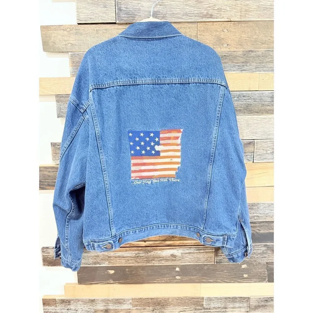 Imus vintage men’s Denim Embroidered American Flag Jacket Size XL